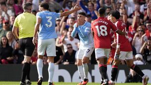 <p>Phil Foden reacts after being shown a red card. Pic: Peter Byrne/PA</p> <p>Phil Foden reacts after being shown a red card. Pic: Peter Byrne/PA</p>