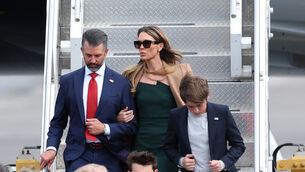 Donald Trump Jr and his wife Bettina disembark Air Force One at Dublin Airport for the start of US President Donald Trump visit to the Republic of Ireland on Saturday (Clodagh Kilcoyne/PA) Donald Trump Jr and his wife Bettina disembark Air Force One at Dublin Airport for the start of US President Donald Trump visit to the Republic of Ireland on Saturday (Clodagh Kilcoyne/PA)