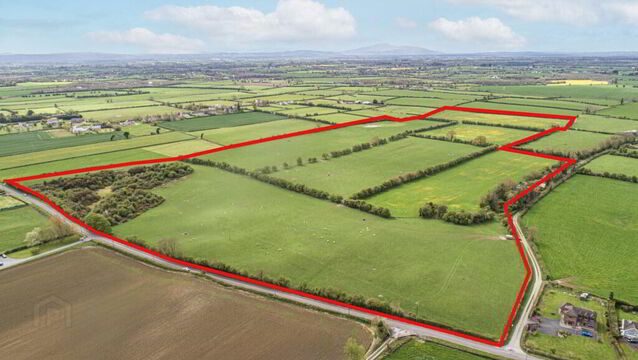 <p>Marked aerial view of the 80-acre farm coming for auction at Kilmog, Kilkenny.</p>