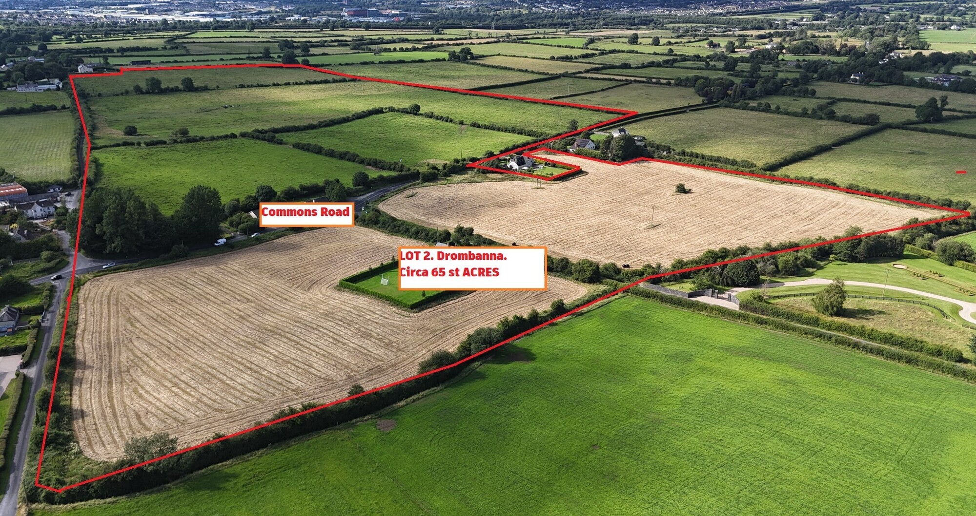Marked aerial photo of the 112-acre farm sold at auction, Drombanna, Co. Limerick.