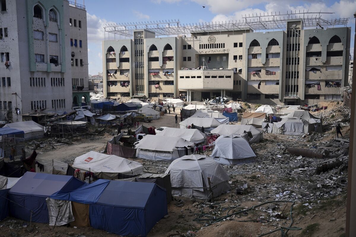Tents for displaced Palestinians set up at the Islamic University of Gaza compound in April 2025. File picture: AP/Jehad Alshrafi Tents for displaced Palestinians set up at the Islamic University of Gaza compound in April 2025. File picture: AP/Jehad Alshrafi