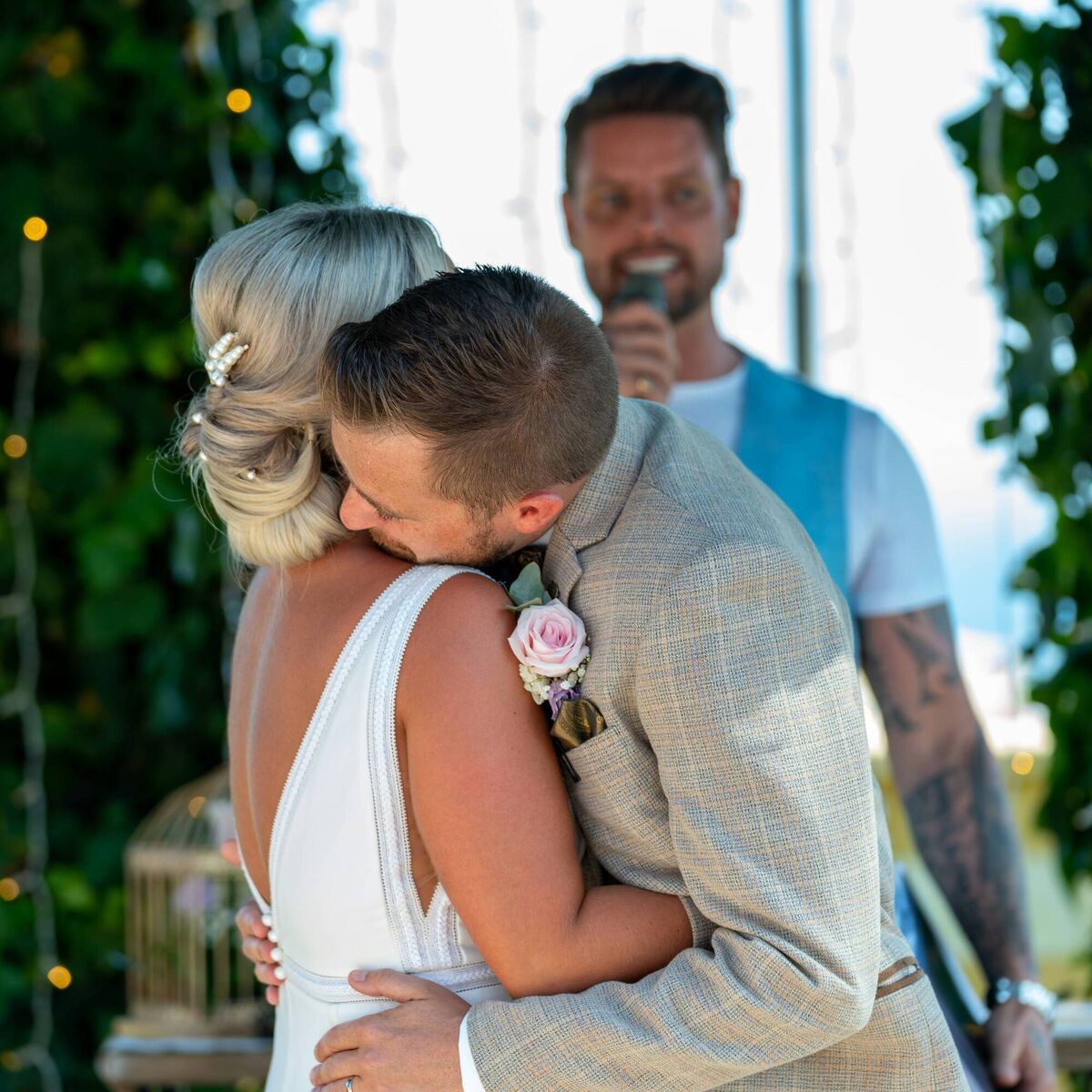 Actor George McMahon and his wife Rachel Smyth on their wedding day in Spain. Picture: Dougie Farrelly. Actor George McMahon and his wife Rachel Smyth on their wedding day in Spain. Picture: Dougie Farrelly.