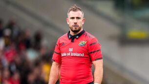 <p>JJ Hanrahan being ruled out for the pre-season game against Leicester adds to Munster's issues at out-half with Jack Crowley and Will Harrison already unavailable. Pic: Emilian Baldow/Sportsfile</p>