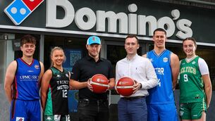 <p>Dean Kiernan (Griffith College Éanna), Aisling Moran (Trinity Meteors), Eoin Corrigan, Domino’s Ireland Head of Marketing, Gus Lewis, Basketball Ireland Head of Commercial and Brand, Layden O'Neill (Belfast Star) and Amy Buckley (Limerick Celtics).</p>