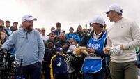 Shane Lowry, Harry Diamond and Rory McIlroy on the fourth tee box 10/9/2026