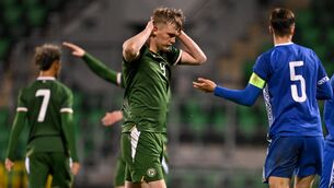 <p>Michael Noonan of the Republic of Ireland reacts to a missed chance during the UEFA European U21 Championship qualifier. Pic: Sam Barnes/Sportsfile</p>