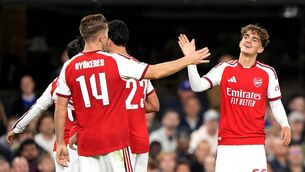 <p>Arsenal's Max Dowman (right) celebrates scoring their side's third goal. Pic: Joe Giddens/PA Wire.</p> <p>Arsenal's Max Dowman (right) celebrates scoring their side's third goal. Pic: Joe Giddens/PA Wire.</p>