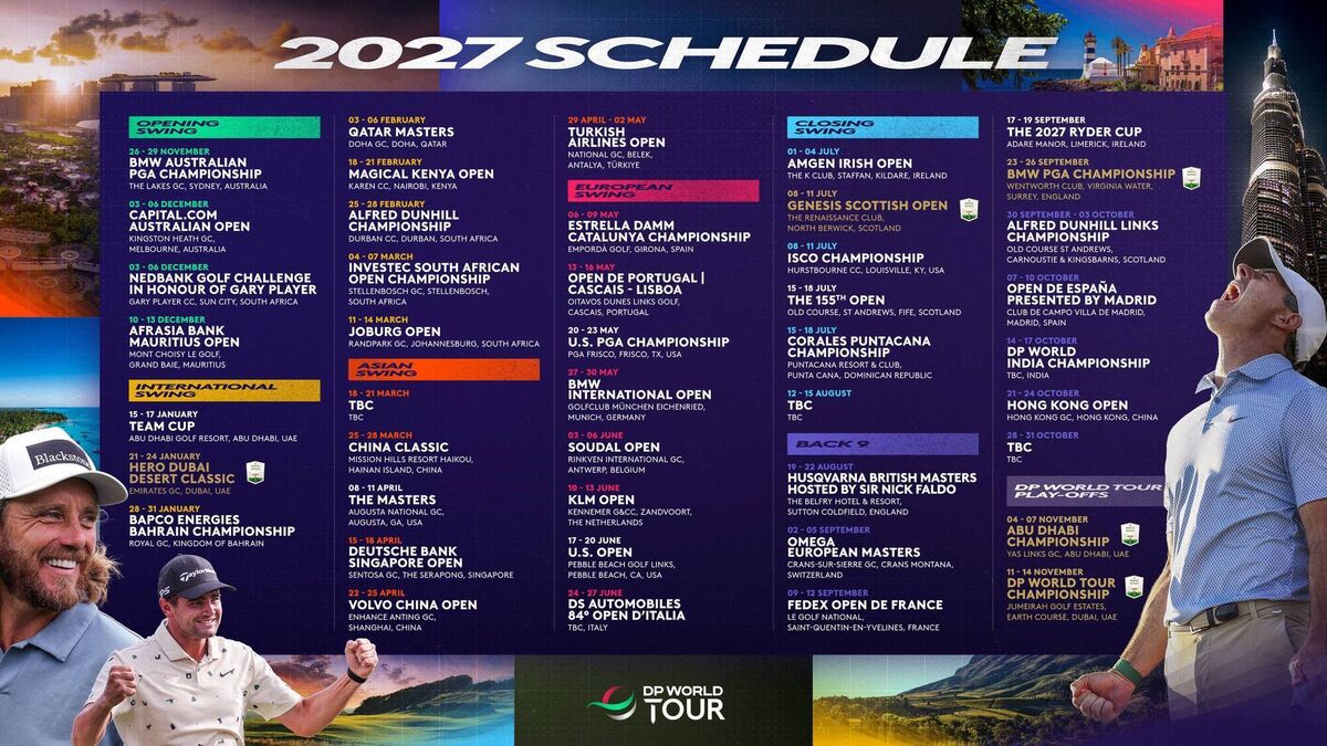 2027 DP World Tour schedule. Pic: DP World Tour