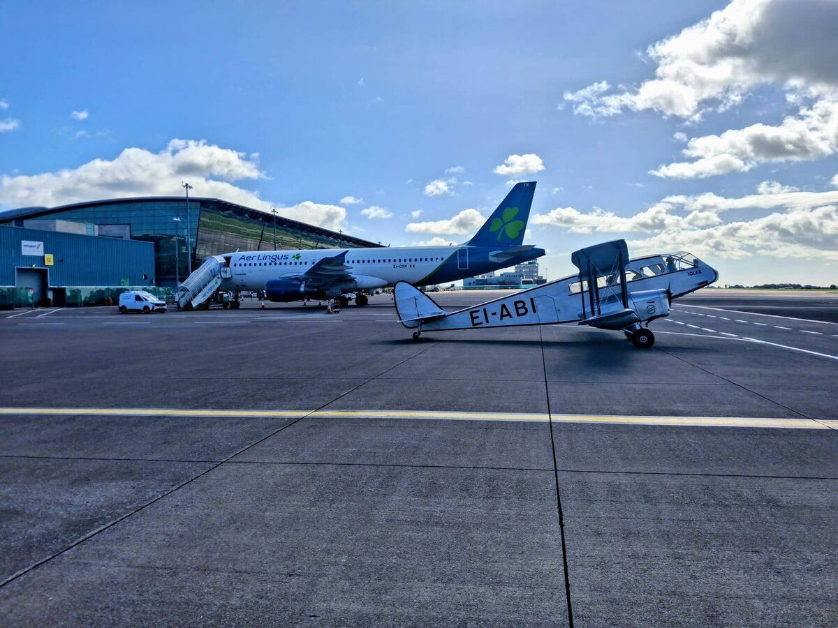 The aircraft is an exact replica of Aer Lingus’ first aircraft, which flew the airline’s first route from Baldonnel in Dublin to Bristol’s Whitchurch Airport in May 1936. Picture: Cork Airport