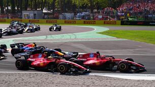 <p>Ferrari driver Lewis Hamilton (left) and team-mate Charles Leclerc come together into the first chicane during the Italian Grand Prix at the Autodromo Nazionale Monza in Italy. Picture date: Sunday September 6, 2026.</p> <p>Ferrari driver Lewis Hamilton (left) and team-mate Charles Leclerc come together into the first chicane during the Italian Grand Prix at the Autodromo Nazionale Monza in Italy. Picture date: Sunday September 6, 2026.</p>