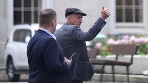 <p>Independent TD Michael Healy-Rae gives a thumbs-up to the crowds gathered outside Leinster House in Dublin. File picture: Niall Carson/PA Wire</p>