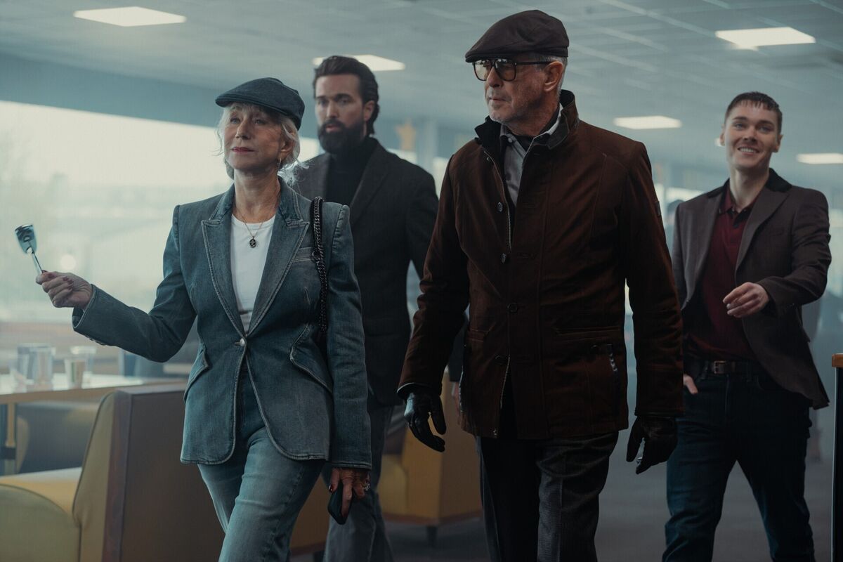 (Left to right) Helen Mirren as Maeve Harrigan, Emmett J Scanlan as Paul, Pierce Brosnan as Conrad Harrigan and Jack Archer as Fergus in MobLand Season 2. (Left to right) Helen Mirren as Maeve Harrigan, Emmett J Scanlan as Paul, Pierce Brosnan as Conrad Harrigan and Jack Archer as Fergus in MobLand Season 2.