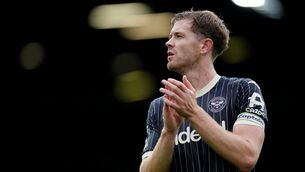 <p>Brentford's Nathan Collins applauds the fans. Pic: Annabel Lee-Ellis/PA Wire.</p> <p>Brentford's Nathan Collins applauds the fans. Pic: Annabel Lee-Ellis/PA Wire.</p>