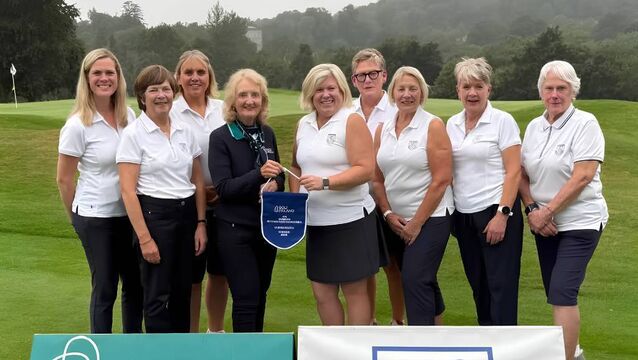 <p>Portadown celebrate winning their first AIG Intermediate Foursomes Ulster South pennant. </p>