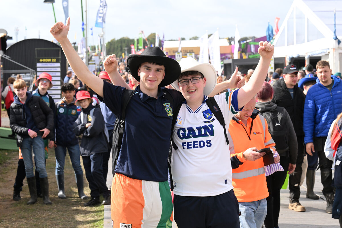 Waterford TY students Evan Carney and Michael Heneghan from Coláiste Clavin on Day Three of the National Ploughing Championships 2026 at Screggan, Tullamore, Co Offaly. Waterford TY students Evan Carney and Michael Heneghan from Coláiste Clavin on Day Three of the National Ploughing Championships 2026 at Screggan, Tullamore, Co Offaly.