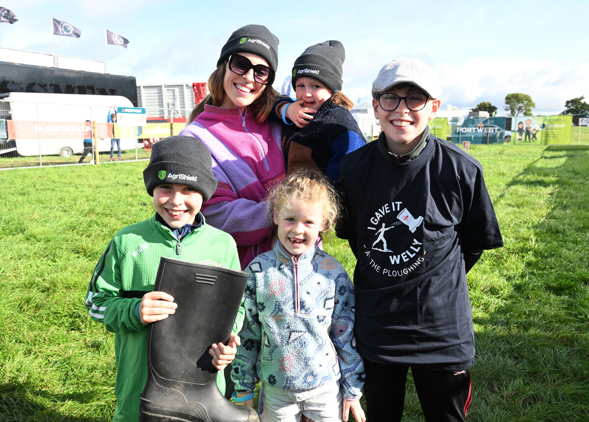 Emma Murphy, Mitchelstown. with children Cathal Óg, Ella, Gabriel and Fionn Murphy at the Portwest Welly Throwing competition. Emma Murphy, Mitchelstown. with children Cathal Óg, Ella, Gabriel and Fionn Murphy at the Portwest Welly Throwing competition.
