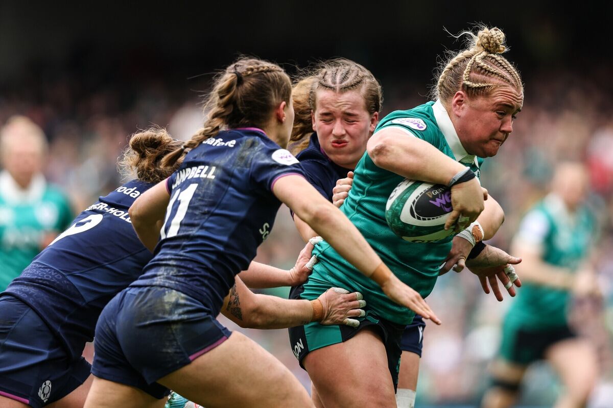 Ireland's Cliodhna Moloney-MacDonald is tackled by Shona Campbell of Scotland. Picture: INPHO/Ben Brady Ireland's Cliodhna Moloney-MacDonald is tackled by Shona Campbell of Scotland. Picture: INPHO/Ben Brady