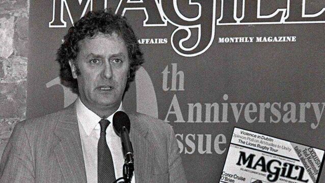 <p>Vincent Browne speaking at a 1987 event celebrating the 10th anniversary of ‘Magill’;  the magazine wouldn’t have happened without him but it might well have gone on to a longer, productive life if he had walked away when his complete focus was no longer on it. Picture: Derek Speirs</p>