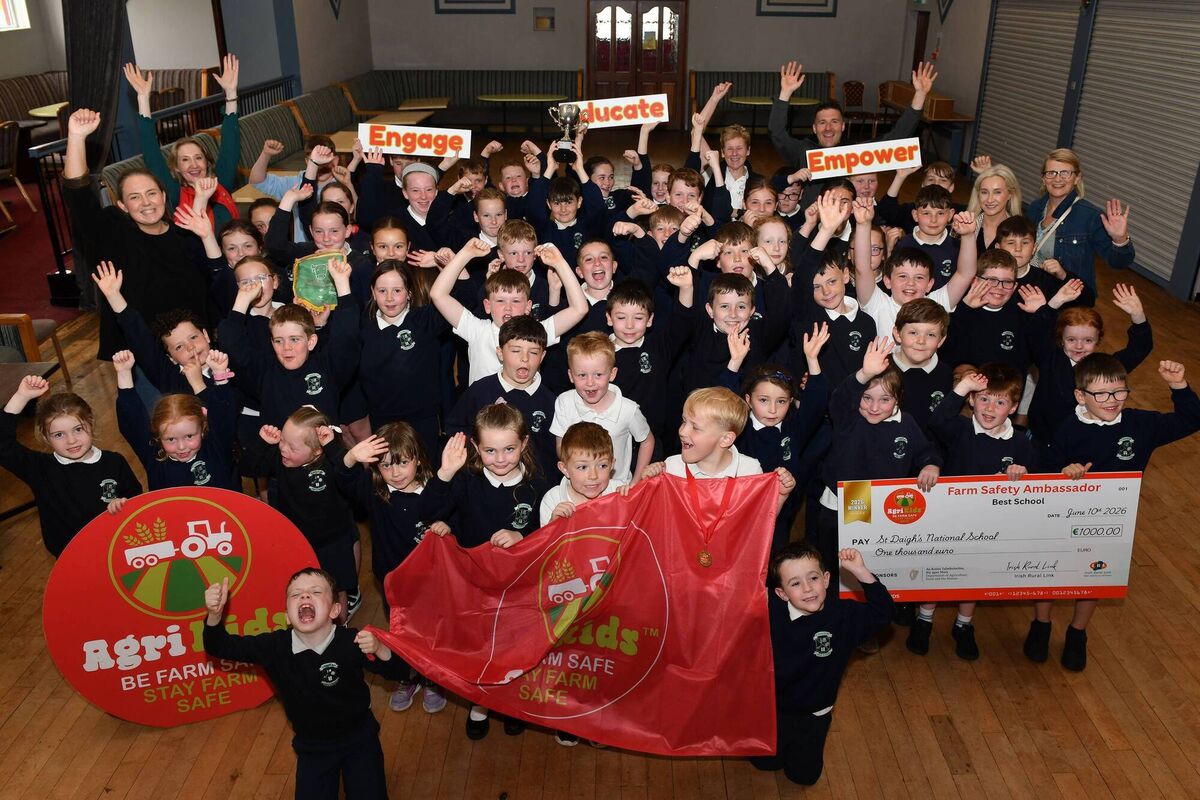 Pupils from St Daigh's NS, Monaghan, earning their farm safety flag and crowned winners of AgriKids Best School 2026. Pupils from St Daigh's NS, Monaghan, earning their farm safety flag and crowned winners of AgriKids Best School 2026.