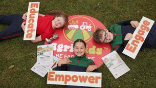 <p>Niamh Meagher, Arya Hannan and Michael Gowing, Dromakeenan NS, Tipperary, AgriKids Farm Safety Ambassadors 2025 and 2026.</p> <p>Niamh Meagher, Arya Hannan and Michael Gowing, Dromakeenan NS, Tipperary, AgriKids Farm Safety Ambassadors 2025 and 2026.</p>