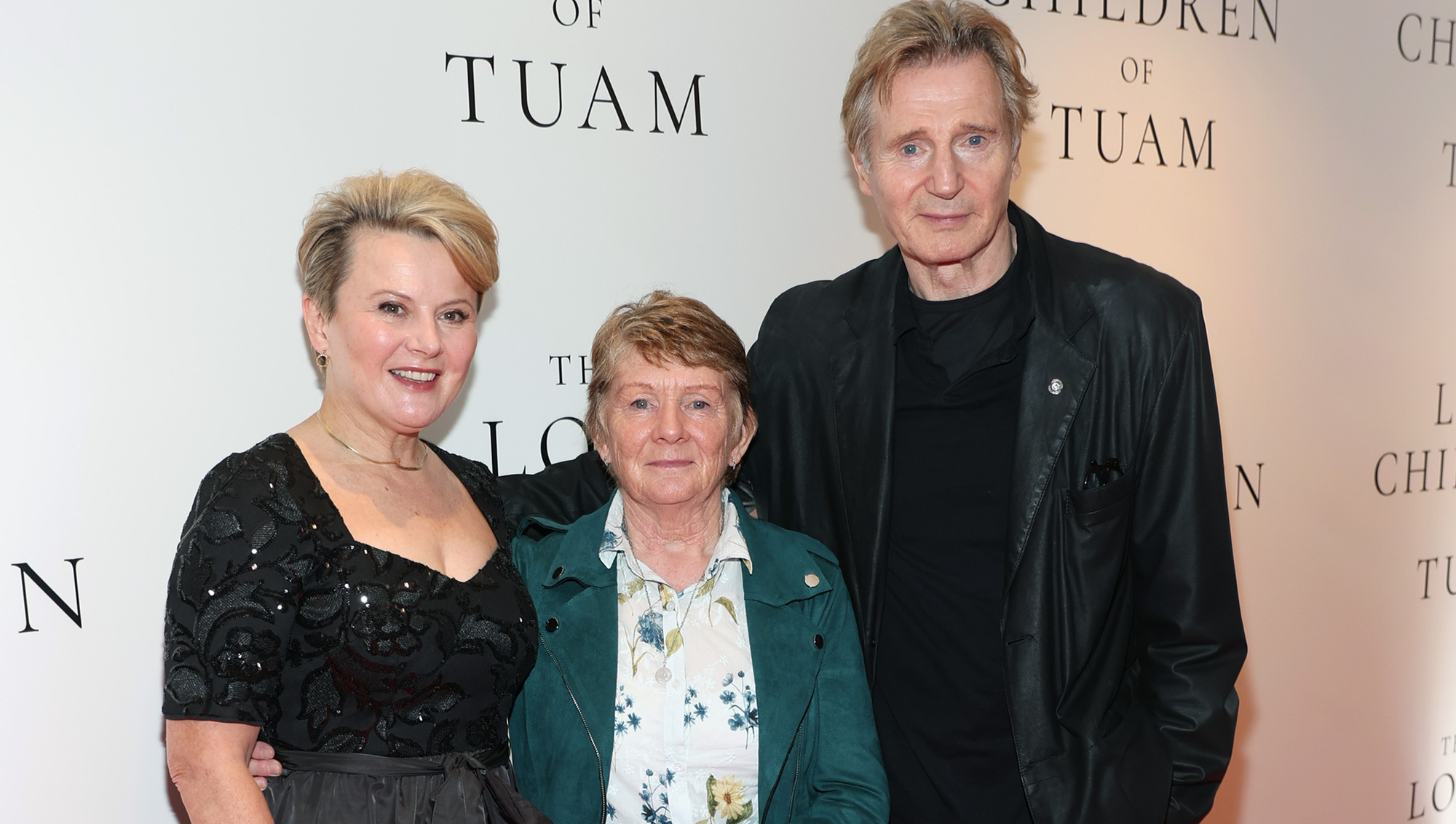 Catherine Corless, centre, with Monica Dolan who plays her in the film and producer Liam Neeson at the screening of 'The Lost Children of Tuam' at the Lighthouse in Dublin. Picture: Brian McEvoy