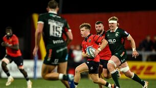 <p>Out-half Charlie O'Shea scored a try for Munster against Leicester. Pic: Brendan Moran/Sportsfile</p>