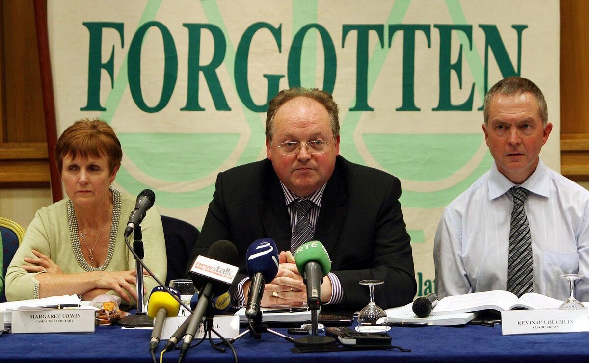 Margaret Urwin, Greg O’Neil, and Kevin O’Loughlin, from the campaign group Justice For The Forgotten, give their response to the Patrick MacEntee report into the Dublin and Monaghan bombings, at the Alexander Hotel, Dublin, in 2007. Picture: Niall Carson/PA Margaret Urwin, Greg O’Neil, and Kevin O’Loughlin, from the campaign group Justice For The Forgotten, give their response to the Patrick MacEntee report into the Dublin and Monaghan bombings, at the Alexander Hotel, Dublin, in 2007. Picture: Niall Carson/PA