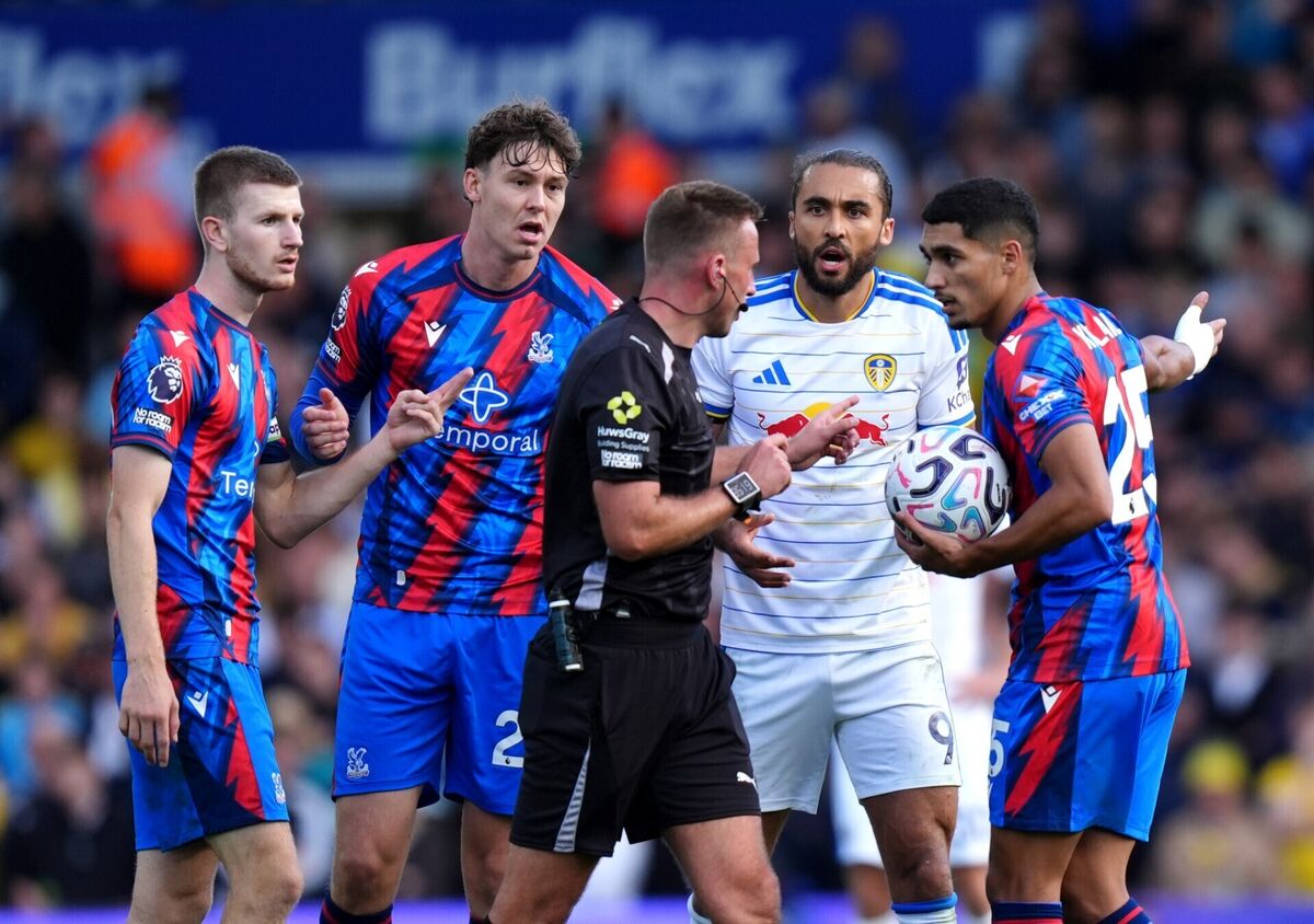 Crystal Palace's Anan Khalaili appeals to referee Adam Herczeg. Pic: Annabel Lee-Ellis/PA