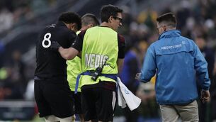 <p>New Zealand's number eight Ardie Savea leaves the pitch with a medic during the third Rugby's Greatest Rivalry international rugby union match between South Africa and New Zealand at the FNB Stadium in Johannesburg, on September 5, 2026. (Photo by PHILL MAGAKOE / AFP via Getty Images)</p> <p>New Zealand's number eight Ardie Savea leaves the pitch with a medic during the third Rugby's Greatest Rivalry international rugby union match between South Africa and New Zealand at the FNB Stadium in Johannesburg, on September 5, 2026. (Photo by PHILL MAGAKOE / AFP via Getty Images)</p>
