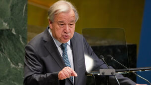<p>UN Secretary General Antonio Guterres. He said: 'Peace is not just made at conference tables, but in classrooms, neighbourhoods, and everywhere people meet with open minds and open hearts.' Photo: AP/Angelina Katsanis</p> <p>UN Secretary General Antonio Guterres. He said: 'Peace is not just made at conference tables, but in classrooms, neighbourhoods, and everywhere people meet with open minds and open hearts.' Photo: AP/Angelina Katsanis</p>