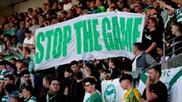 Rovers' fans with a ‘Stop The Game’ banner 7/8/2026