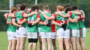 <p>The Ballinora team in a huddle prior to the Fermoy game last Saturday. Picture: John Hannon</p>