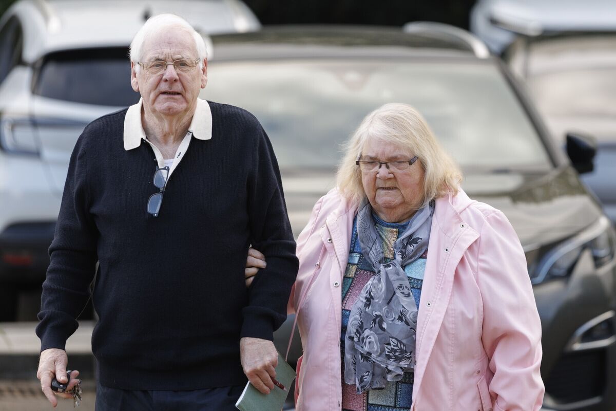 Michael Gallagher with his wife Patsy Gallagher, who lost their son Aiden in the Omagh bombings, arrive at the Omagh Bombing Inquiry. Picture: Liam McBurney/PA Wire
