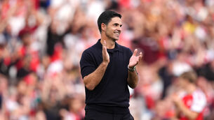 <p>Arsenal manager Mikel Arteta applauds the fans.</p> <p>Arsenal manager Mikel Arteta applauds the fans.</p>