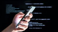 Data hacker or catfish using sms texting. Text message phone fraud or scam. Online chatbot or tech support forum. Secret darkweb