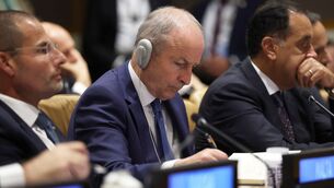 <p>Taoiseach Micheál Martin listens at the Middle East peace event "The Road Ahead: One Year After the New York Declaration and the Comprehensive 20-point Peace Plan", during the United Nations General Assembly in New York. Picture: Toby Melville/PA Wire</p> <p>Taoiseach Micheál Martin listens at the Middle East peace event "The Road Ahead: One Year After the New York Declaration and the Comprehensive 20-point Peace Plan", during the United Nations General Assembly in New York. Picture: Toby Melville/PA Wire</p>