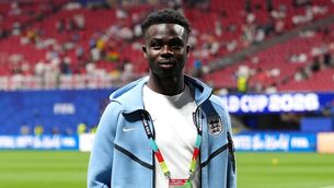 <p>England's Bukayo Saka a </p> <p>England's Bukayo Saka a </p>