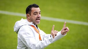 <p>Netherlands' coach Xavi Hernandez leads a training session as the team prepares for the UEFA Nations League. Pic: Robin van Lonkhuijsen/Getty Images</p>