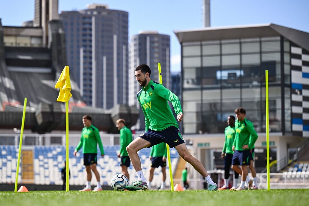 Finn Azaz engages in intense drills at Fadil Vokrri Stadium. Pic: Ben McShane/Sportsfile