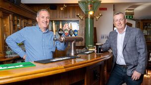 <p>PJ Tierney, Master Brewer, HEINEKEN Ireland and Jonathan Barry, On Trade Regional Manager, HEINEKEN Ireland celebrate the launch of Murphy’s 170 Whiskey Cask Stout</p>