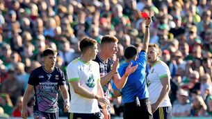 <p>Referee Paul Faloon shows a red card to Ronan Jones of Meath against Mayo back in June. Picture: INPHO/Ryan Byrne</p> <p>Referee Paul Faloon shows a red card to Ronan Jones of Meath against Mayo back in June. Picture: INPHO/Ryan Byrne</p>