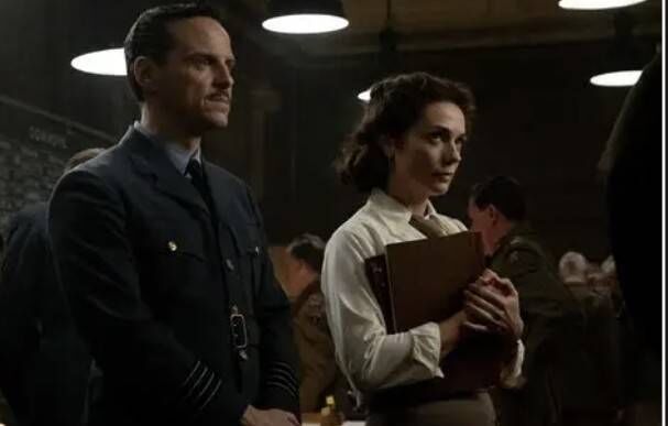 A screenshot of Pressure, where Kay Summersby is played by Kerry Condon. Here she is with Andrew Scott, aka Captain Stagg.