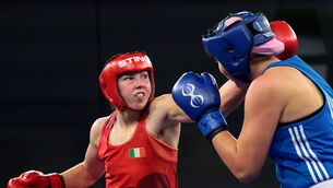 <p>Lisa O'Rourke, left, in action against Iryna Lutsak of Ukraine during their 80kg semi-final bout at the European Boxing Elite Championships. Pic: Nikola Krstic/Sportsfile</p> <p>Lisa O'Rourke, left, in action against Iryna Lutsak of Ukraine during their 80kg semi-final bout at the European Boxing Elite Championships. Pic: Nikola Krstic/Sportsfile</p>