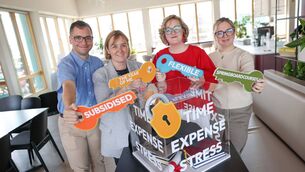 <p>Dr Vivienne Patterson (second left), head of skills and Engagement at the Higher Education Authority, joins Springboard+ learners Elton Rocha, Megan Killeen and Shelley Coleman to highlight new research showing that affordability, stress and uncertainty about making the wrong career choice remain significant barriers to upskilling for many adults in Ireland. </p> <p>Dr Vivienne Patterson (second left), head of skills and Engagement at the Higher Education Authority, joins Springboard+ learners Elton Rocha, Megan Killeen and Shelley Coleman to highlight new research showing that affordability, stress and uncertainty about making the wrong career choice remain significant barriers to upskilling for many adults in Ireland. </p>