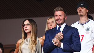 <p>GOLDEN BALLS: David Beckham and wife Victoria Beckham before the FIFA World Cup 2026 quarter-final match at the Miami Stadium. </p>