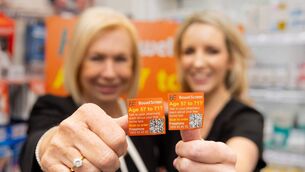 <p>Hilary Coffey Farrell, BowelScreen, and Genevieve Morrissey, Marron's Pharmacy, as the HSE BowelScreen programme becomes available in pharmacies around Ireland. Picture: Gareth Chaney</p>