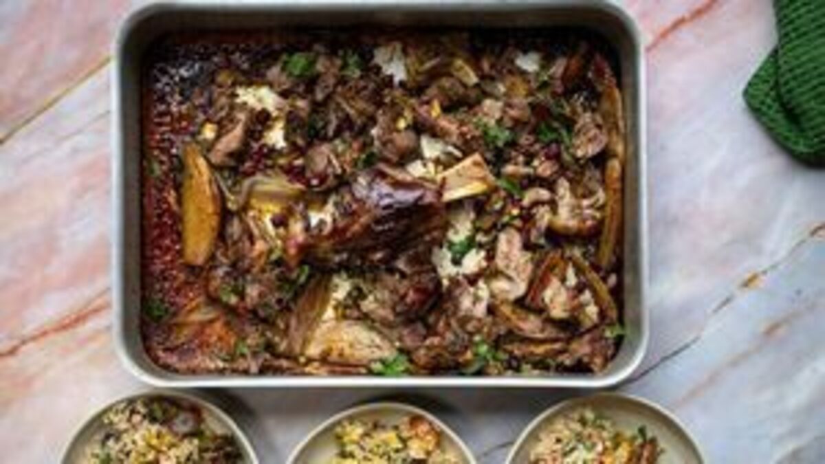 Slow-Cooked Lamb Shoulder with Oregano, Lemon, and Pomegranate