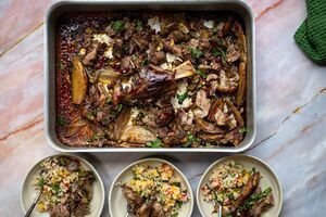 Slow-Cooked Lamb Shoulder with Oregano, Lemon, and Pomegranate