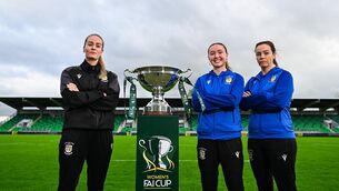 <p>In attendance at the Club Orange Women’s FAI Cup Final media day at Tallaght Stadium in Dublin, is from left, Athlone Town manager Lily Agg, Athlone Town captain Hannah Waesch and Noelle Murray of Athlone Town. Photo by Tyler Miller/Sportsfile</p> <p>In attendance at the Club Orange Women’s FAI Cup Final media day at Tallaght Stadium in Dublin, is from left, Athlone Town manager Lily Agg, Athlone Town captain Hannah Waesch and Noelle Murray of Athlone Town. Photo by Tyler Miller/Sportsfile</p>