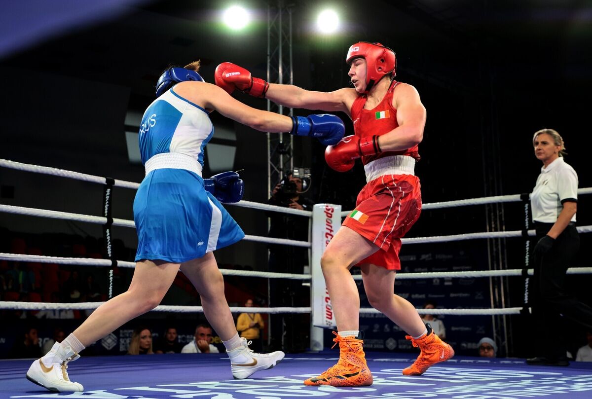 SEEING RED: Aoife O'Rourke of Ireland, right, in action against Medenova Saltanat. Pic: Nikola Krstic/Sportsfile SEEING RED: Aoife O'Rourke of Ireland, right, in action against Medenova Saltanat. Pic: Nikola Krstic/Sportsfile